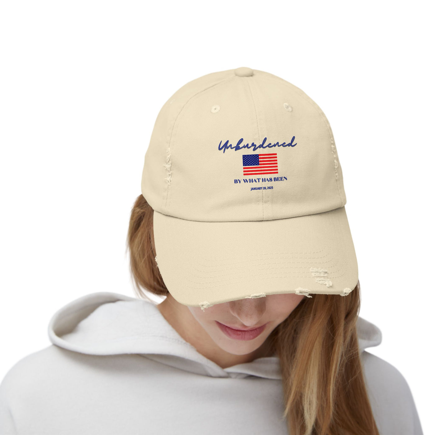 UNBURDENED BY WHAT HAS BEEN FLAG BASEBALL CAP