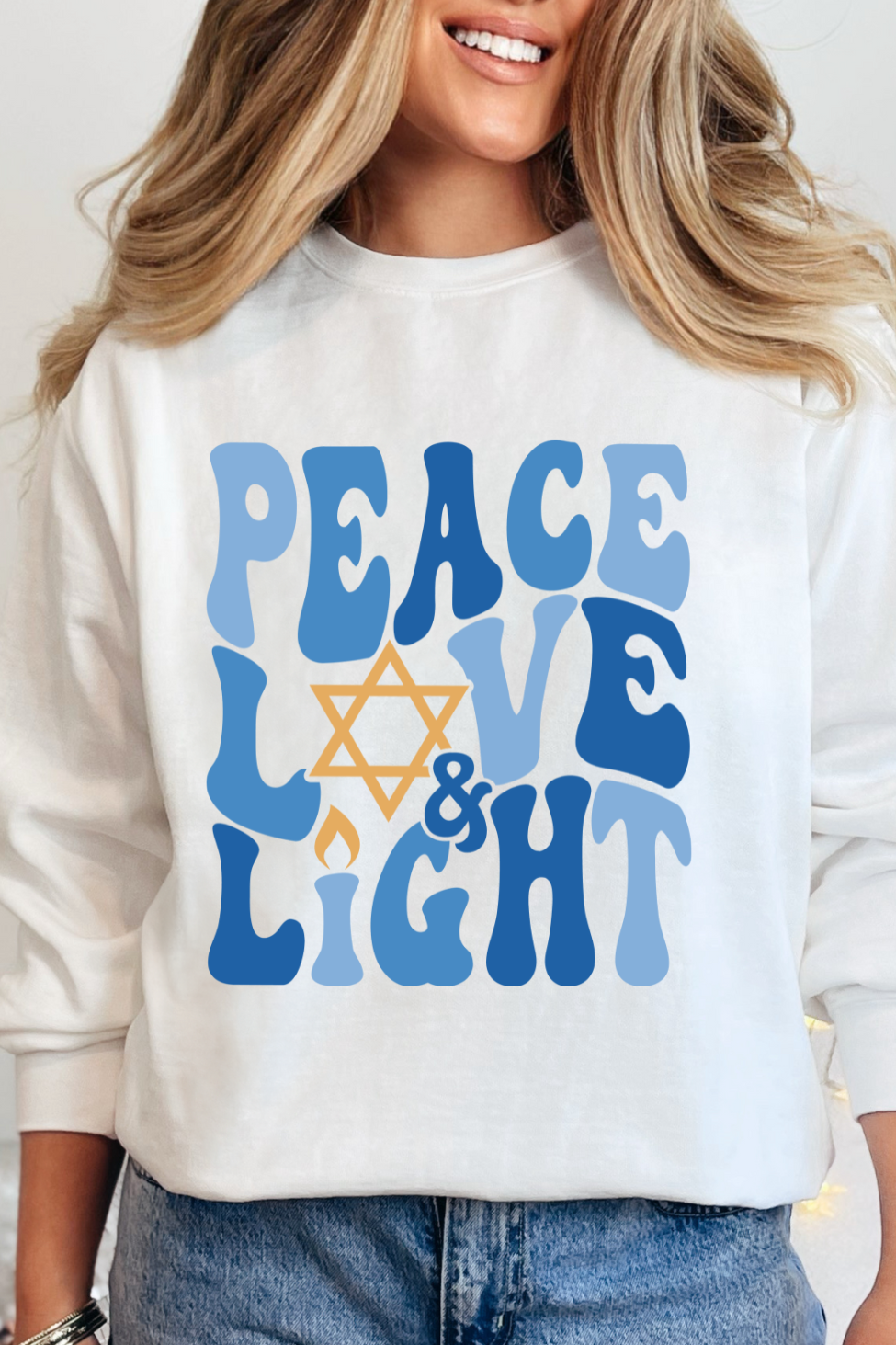 PEACE LOVE AND LIGHT SWEATSHIRT (GILDAN)