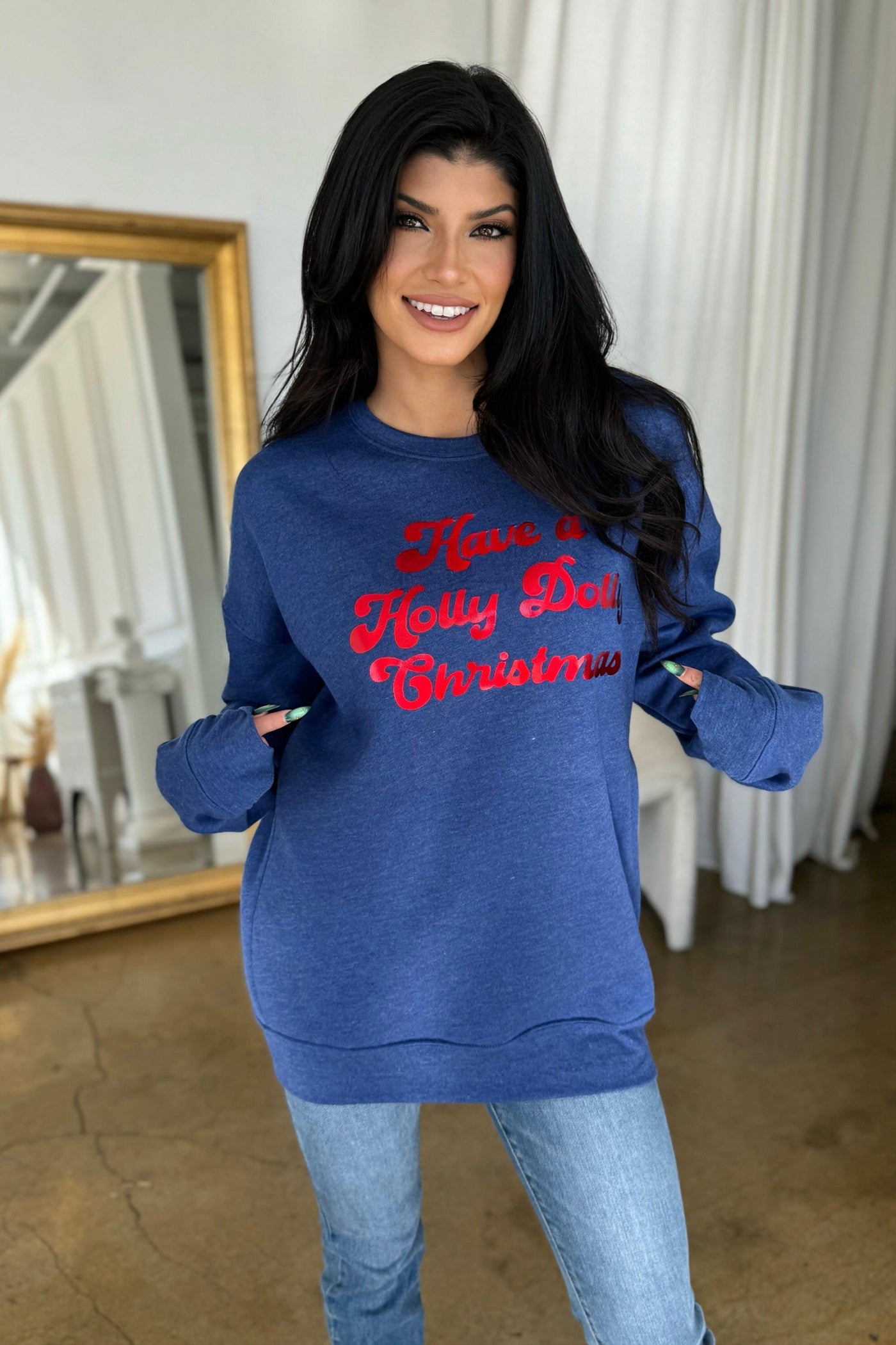 HAVE A HOLLY DOLLY CHRISTMAS PULLOVER , graphic pulllover , It's NOMB , christmas graphics, COZY GRAPHIC PULLOVER, COZY GRAPHIC SWEATSHIRT, graphic sweatshirt, HAVE A HOLLY DOLLY CHRISTMAS SWEATSHIRT, SWEATSHIRTS , It's NOMB , itsnomb.com