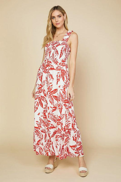 MAHALO DRESS , DRESS , It's NOMB , summer dress, SUMMER DRESSES, SUMMER FASHION, WHITE AND RED LEAF PRINT MAXI DRESS , It's NOMB , itsnomb.com