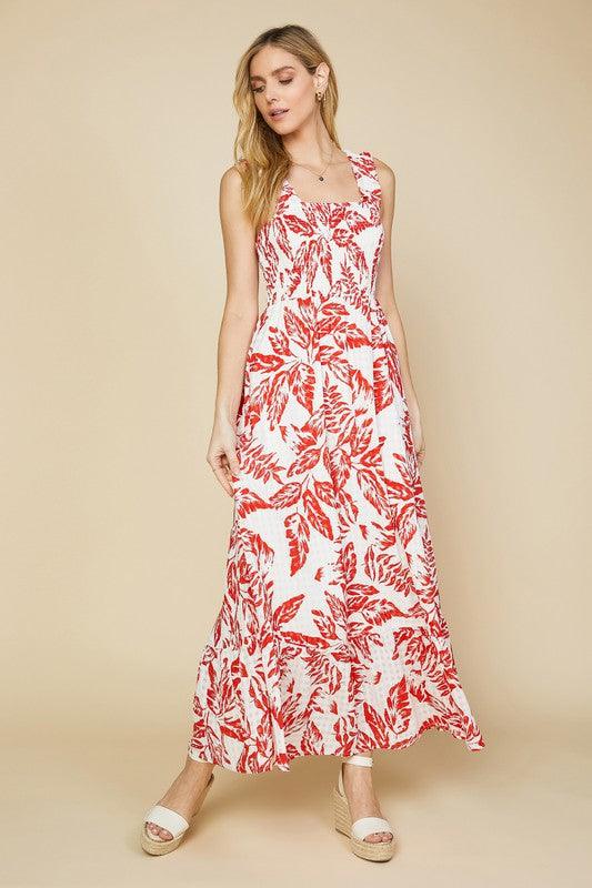 MAHALO DRESS , DRESS , It's NOMB , summer dress, SUMMER DRESSES, SUMMER FASHION, WHITE AND RED LEAF PRINT MAXI DRESS , It's NOMB , itsnomb.com