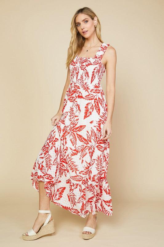 MAHALO DRESS , DRESS , It's NOMB , summer dress, SUMMER DRESSES, SUMMER FASHION, WHITE AND RED LEAF PRINT MAXI DRESS , It's NOMB , itsnomb.com