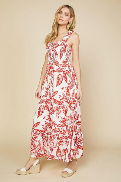 MAHALO DRESS , DRESS , It's NOMB , summer dress, SUMMER DRESSES, SUMMER FASHION, WHITE AND RED LEAF PRINT MAXI DRESS , It's NOMB , itsnomb.com