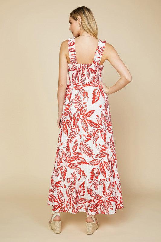 MAHALO DRESS , DRESS , It's NOMB , summer dress, SUMMER DRESSES, SUMMER FASHION, WHITE AND RED LEAF PRINT MAXI DRESS , It's NOMB , itsnomb.com