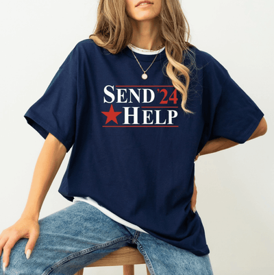 SEND HELP 2024 T-SHIRT , graphic pulllover , It's NOMB , funny political tee, graphic t-shirt, send help 2024 , It's NOMB , itsnomb.com