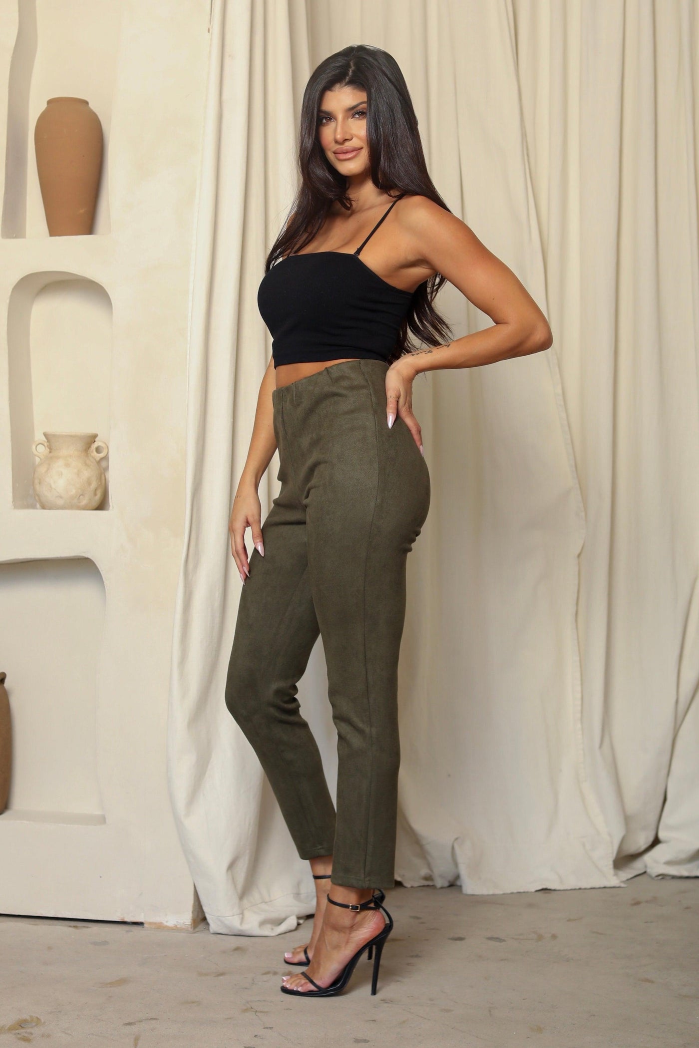 TERRA FAUX SUEDE LEGGINGS (SIZE SMALL LEFT) , PANTS , It's NOMB , ARMY GREEN, DARK GREEN, DRESSY PANTS, FAUX SUEDE LEGGINGS, GENEVE LEGGINGS, GREEN, LEGGINGS, MOSS GREEN, OLIVE, PANTS, SUEDE LEGGINGS, SUEDE PANTS, SUEDE SLACKS, VEGAN SUEDE, WORK PANTS , It's NOMB , itsnomb.com